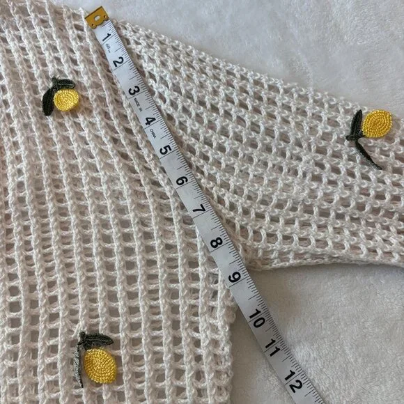 White Knit Cardigan With Yellow Lemon Embroidery & Tie Front Closure Womens XL - Picture 14 of 14